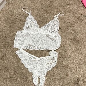 Elegant White Lace Bralette and Panty Set